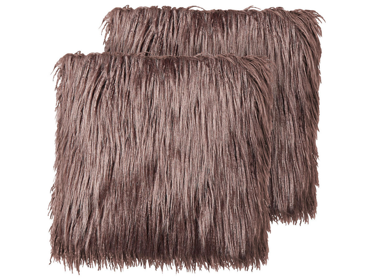 DEKOKISSEN 2er-Set Braun 45/45 cm Corokia - Braun, Kunststoff (45/45cm) - Beliani