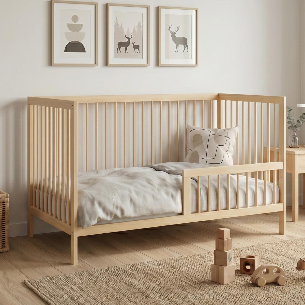 BABYPOSTÝLKA s poloviční boční zábranou 60x120 cm v přírodní barvě - přírodní, dřevo (60/120cm) - Kids Collective