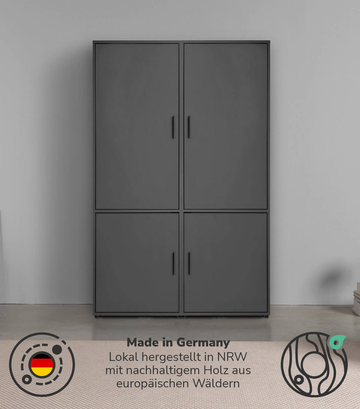 KLEIDERSCHRANK Der Grenzenlose - Anthrazit, Holzwerkstoff (120/187/58cm) - Mokebo