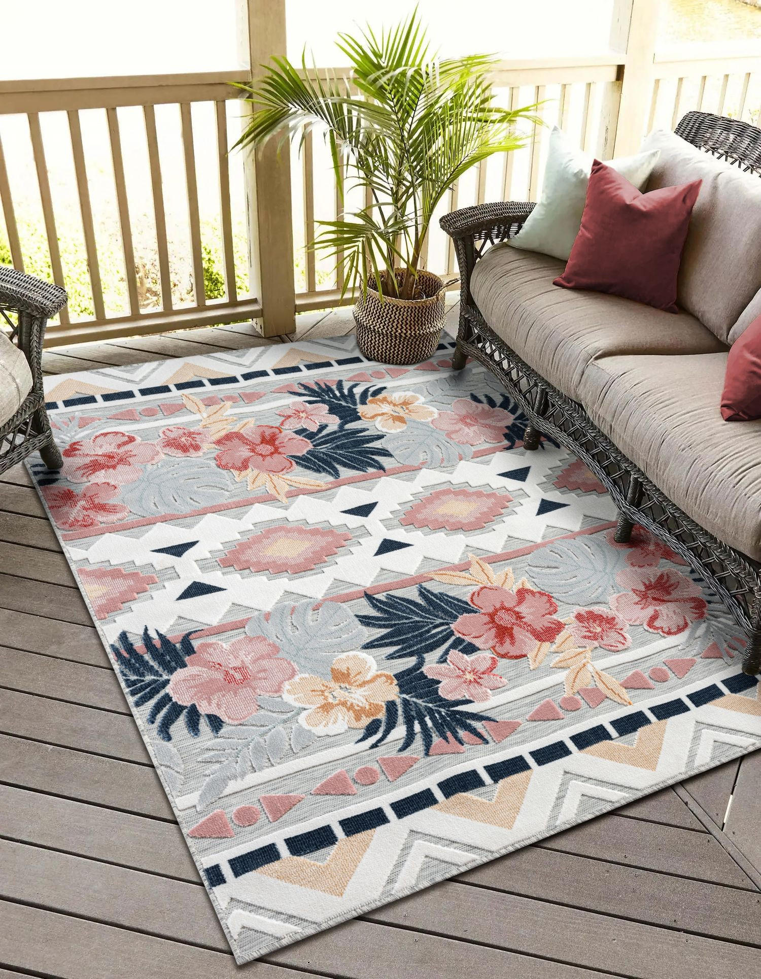 OUTDOORTEPPICH Aurora Altrosa,Dunkelblau,Currygelb 100/160 cm - Altrosa, Textil (100/160cm) - My-Rug