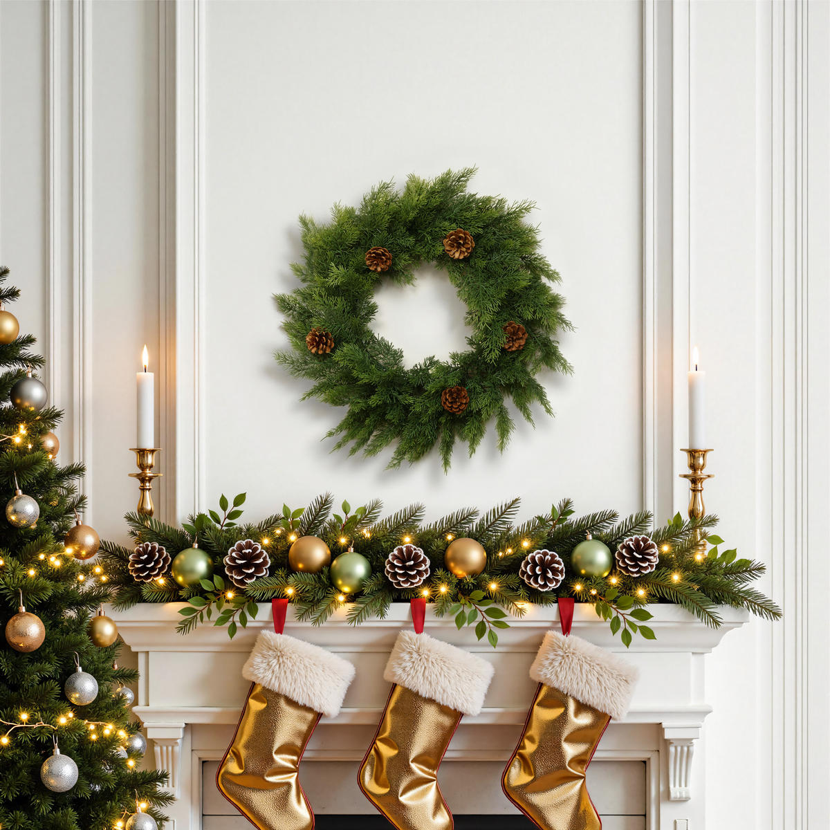 WEIHNACHTSKRANZ HTHD0296 - Grün, Kunststoff (52cm) - Hometopia