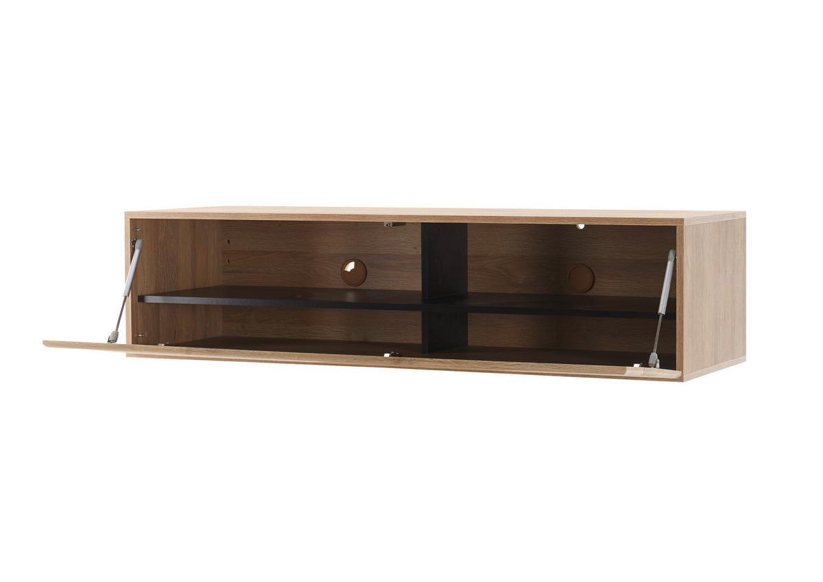 LOWBOARD M14 Schwarz Hochglanz & Grandson Oak hell 140/35/48 cm breit hängend - Eichefarben, Holzwerkstoff (140/35/48cm) - Livojo
