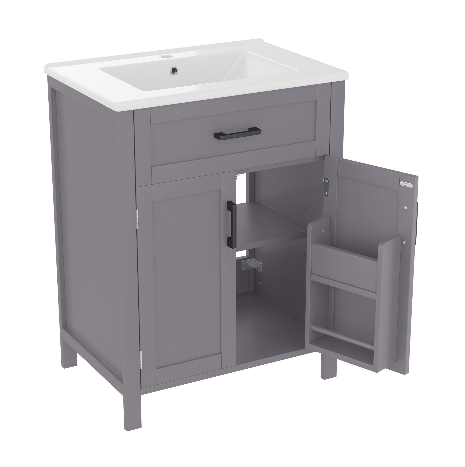 WASCHTISCHKOMBI 60/46/84,8 cm Grau aus Keramik und MDF mit Waschbecken - Grau, Holzwerkstoff (60/84.8/46cm) - OKMYHOME