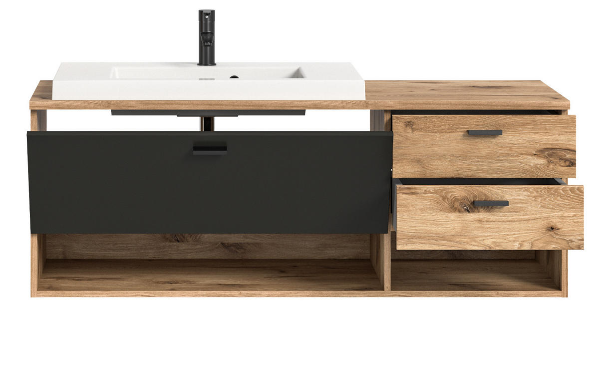 WASCHTISCH Eiche, grau matt 138 cm, Waschbeckenunterschrank mit Waschbecken - Eichefarben/Grau, Holzwerkstoff/Kunststoff (140/50/48cm) - Inn.Furn