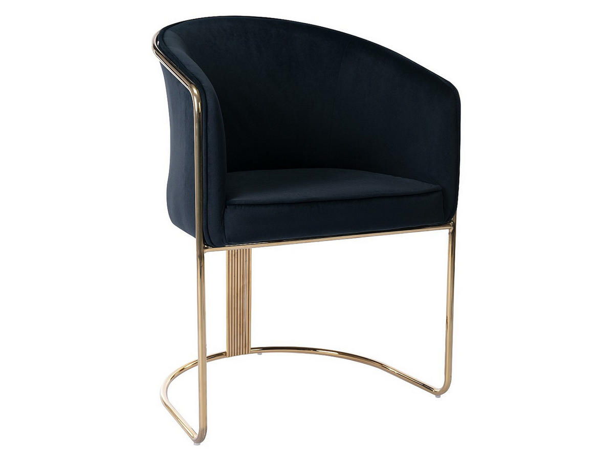 STUHL mit Armlehnen 6er-Set - Samt & Metall - Schwarz und Goldfarben - JOSETHE - Schwarz, Textil (52.5/82.5/59.5cm) - Pascal Morabito