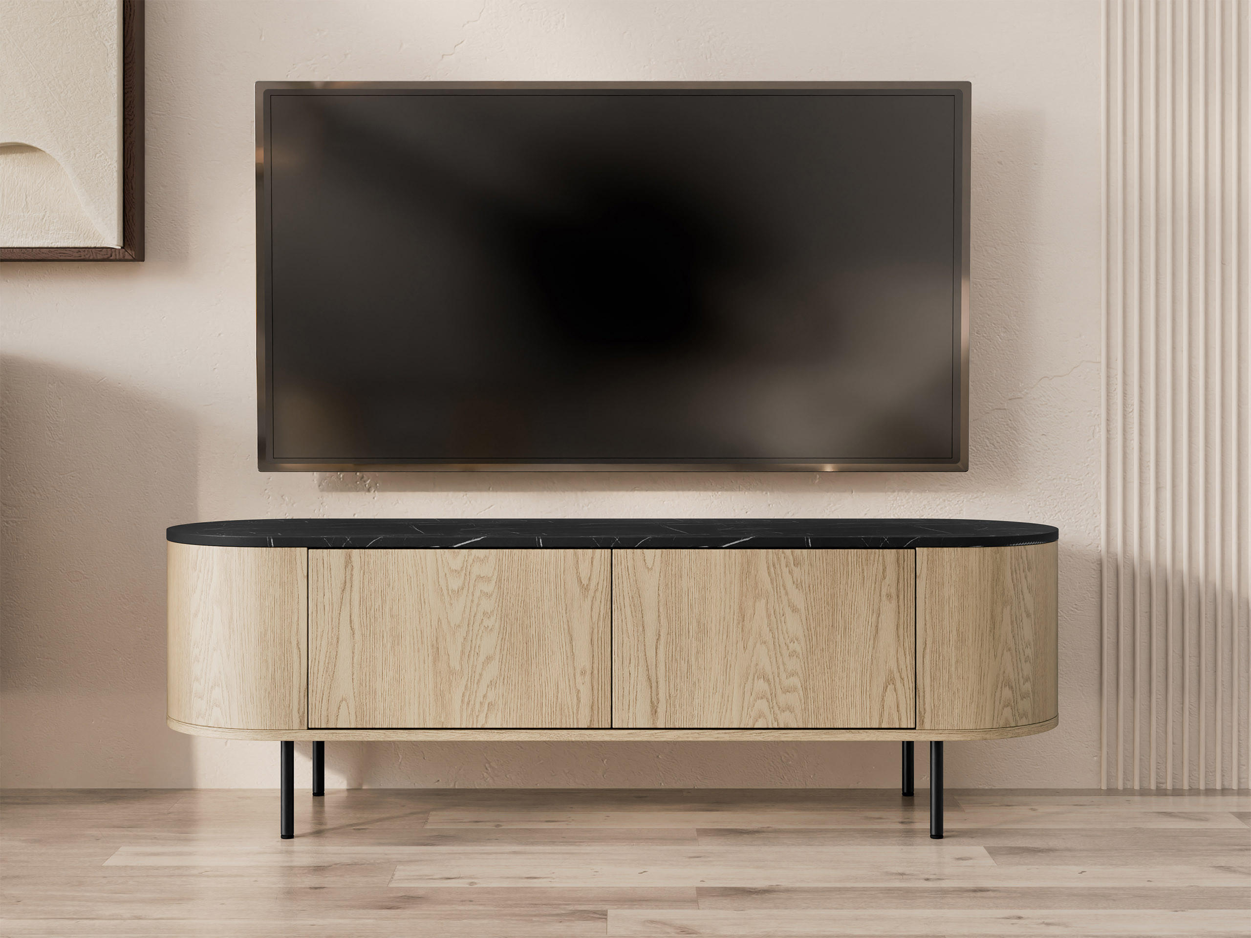 TV-LOWBOARD Lygrint 140 2D - Eichefarben/Schwarz, Holzwerkstoff/Metall (139/45/40cm) - MIRJAN24