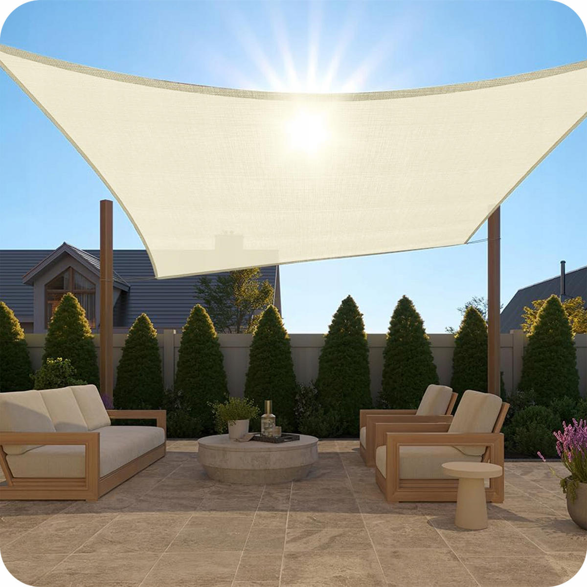 SONNENSEGEL Wasserdicht Rechteckig Beige 4x3m - Beige, Textil (400/300cm) - KRUMAD