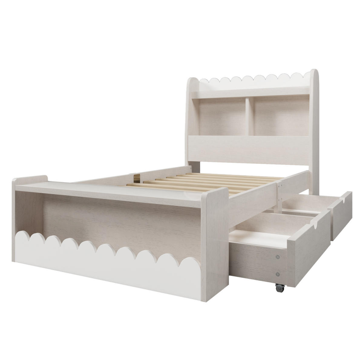 KINDERBETT 90/200 cm mit Schubladen, Regal, Sitzbank und Lattenrost - Weiß, Holzwerkstoff (90/200cm) - BEAOK