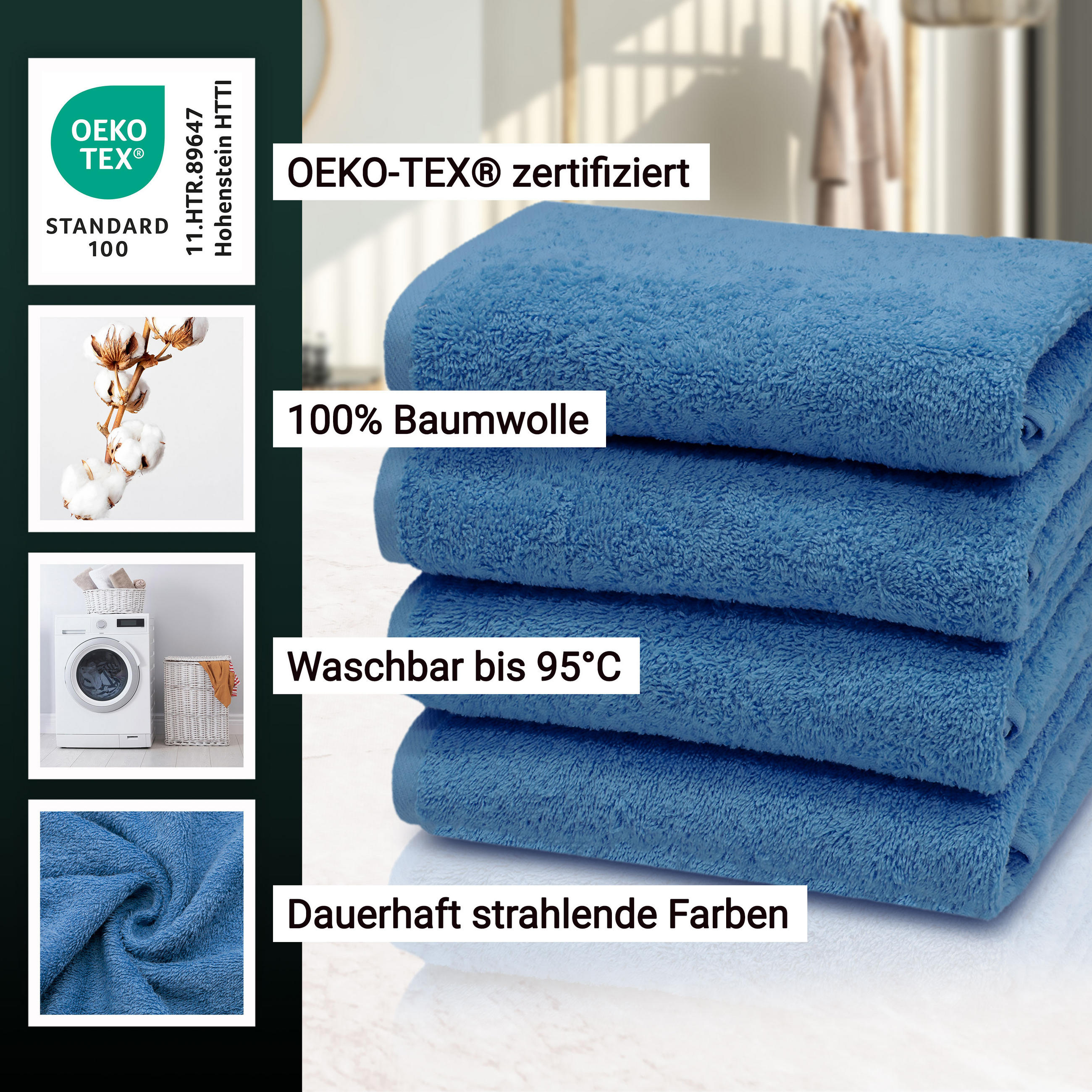 HANDTÜCHER, 4er-Set, 50x100 cm, 100% Baumwolle, Blau - Dunkelblau, Textil (50/100cm) - Zollner