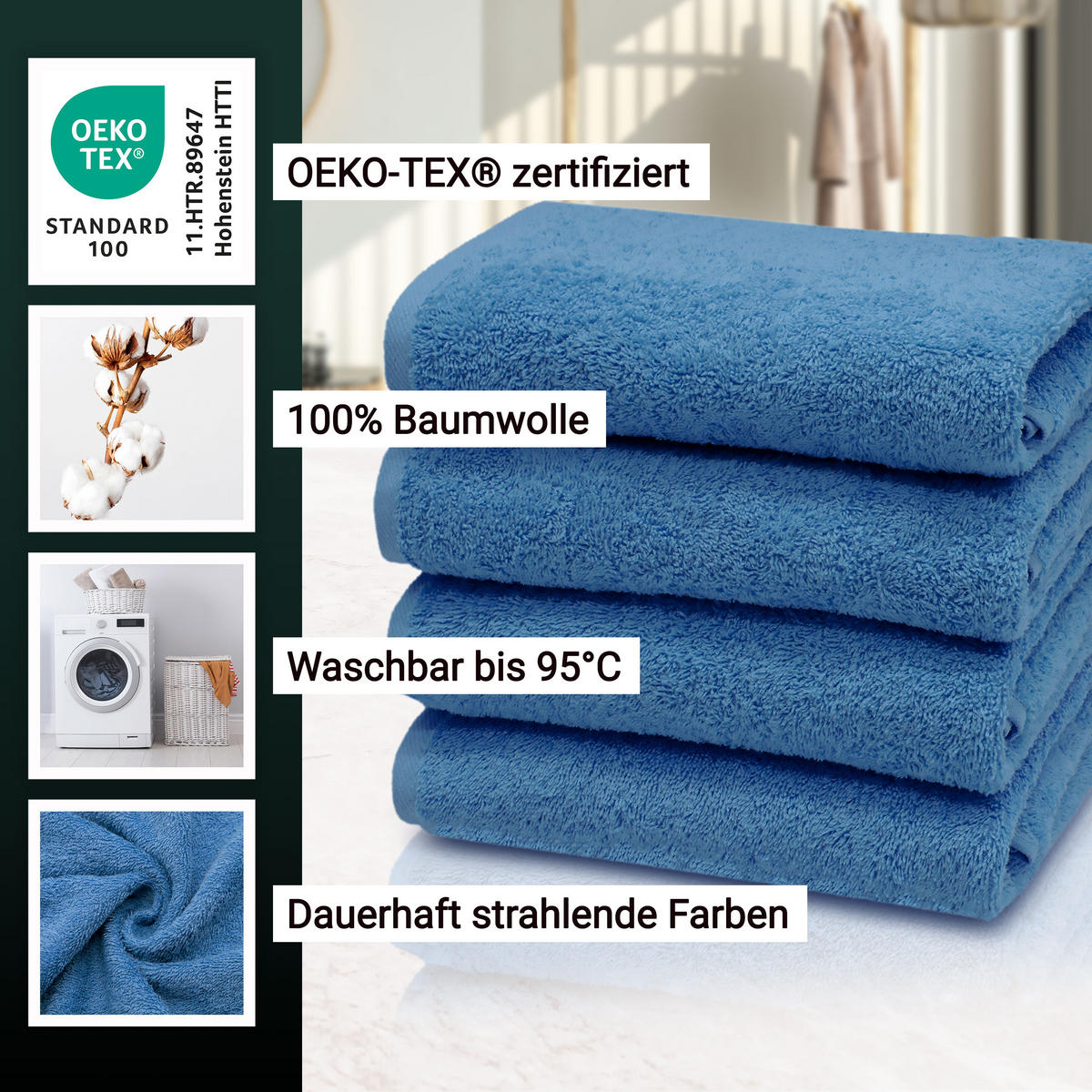 HANDTÜCHER, 4er-Set, 50x100 cm, 100% Baumwolle, Blau - Dunkelblau, Textil (50/100cm) - Zollner