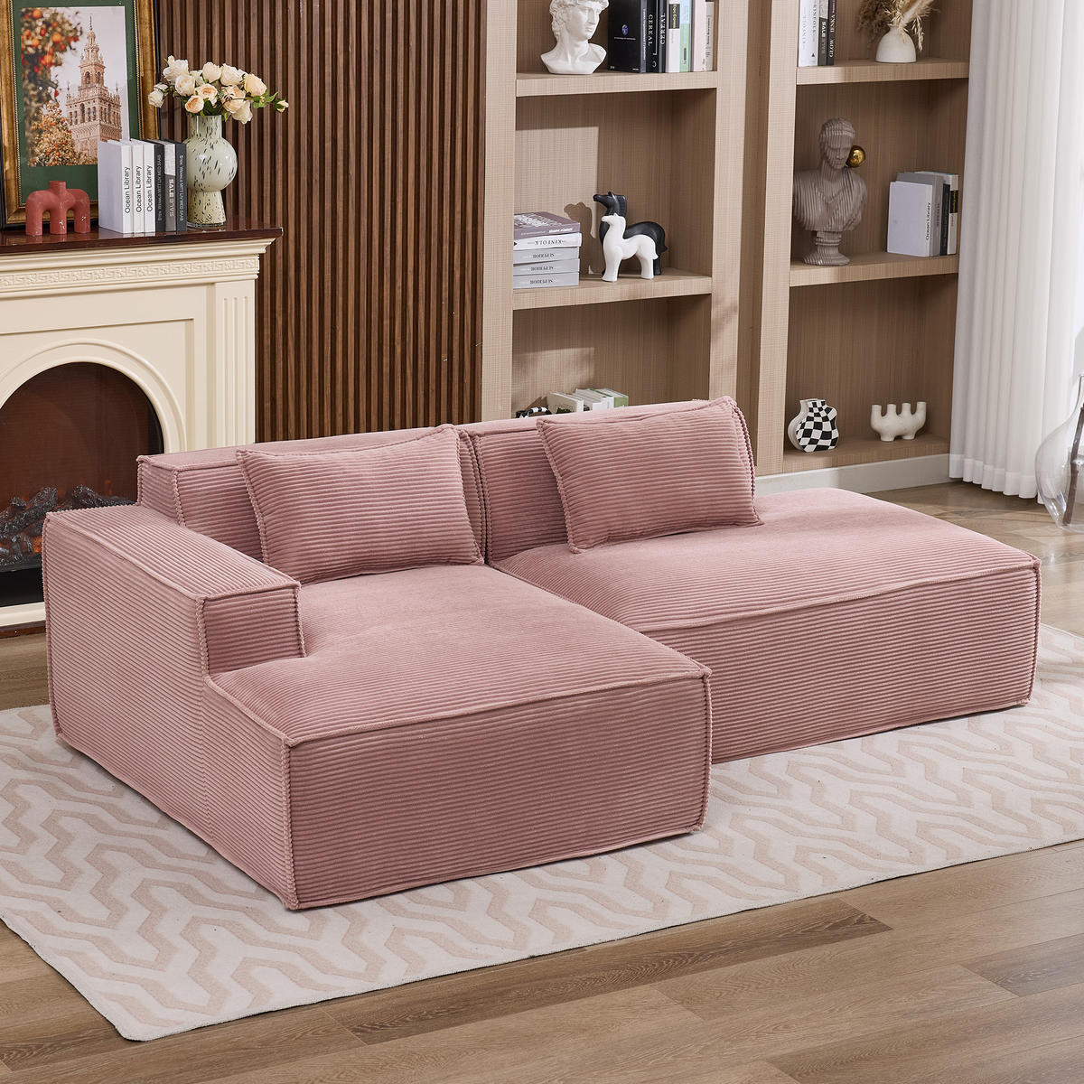 3-SITZER ECKSOFA Polyester Rosa mit 2 Kissen - Rosa, Textil (235/129cm) - WISHDOR