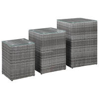 BEISTELLTISCHE 3er set Mit Glasplatte Grau Poly Rattan - Schwarz/Grau, Kunststoff/Metall (40/40/62cm) - vidaXL