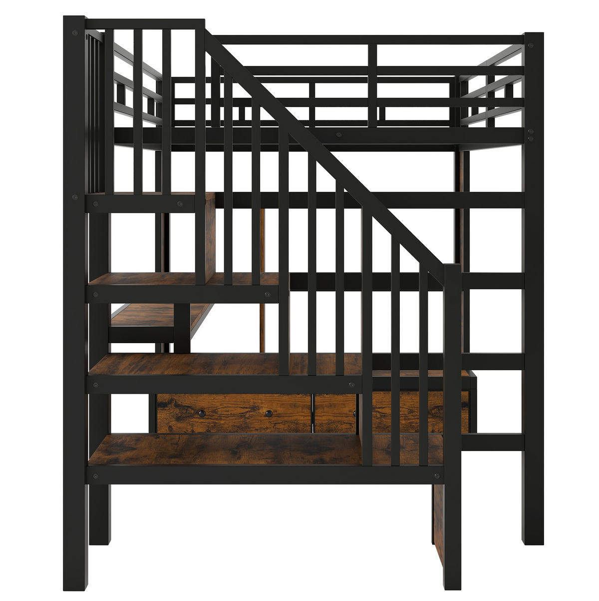 HOCHBETT 140/200 cm Schwarz mit Schreibtisch, Regalen und LED - Schwarz, Metall (140/200cm) - MIVRAY