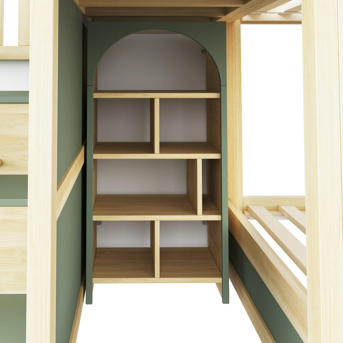 KINDER-ETAGENBETT 90x200cm Holz Wolkendesign Stauraum Grün - Grün, Holz (90/200cm) - FLIEKS