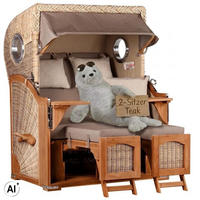 STRANDKORB Düne 2-Sitzer Teak Shell - Taupe/Braun, Holz/Metall (125/170/80cm) - Mr. Deko