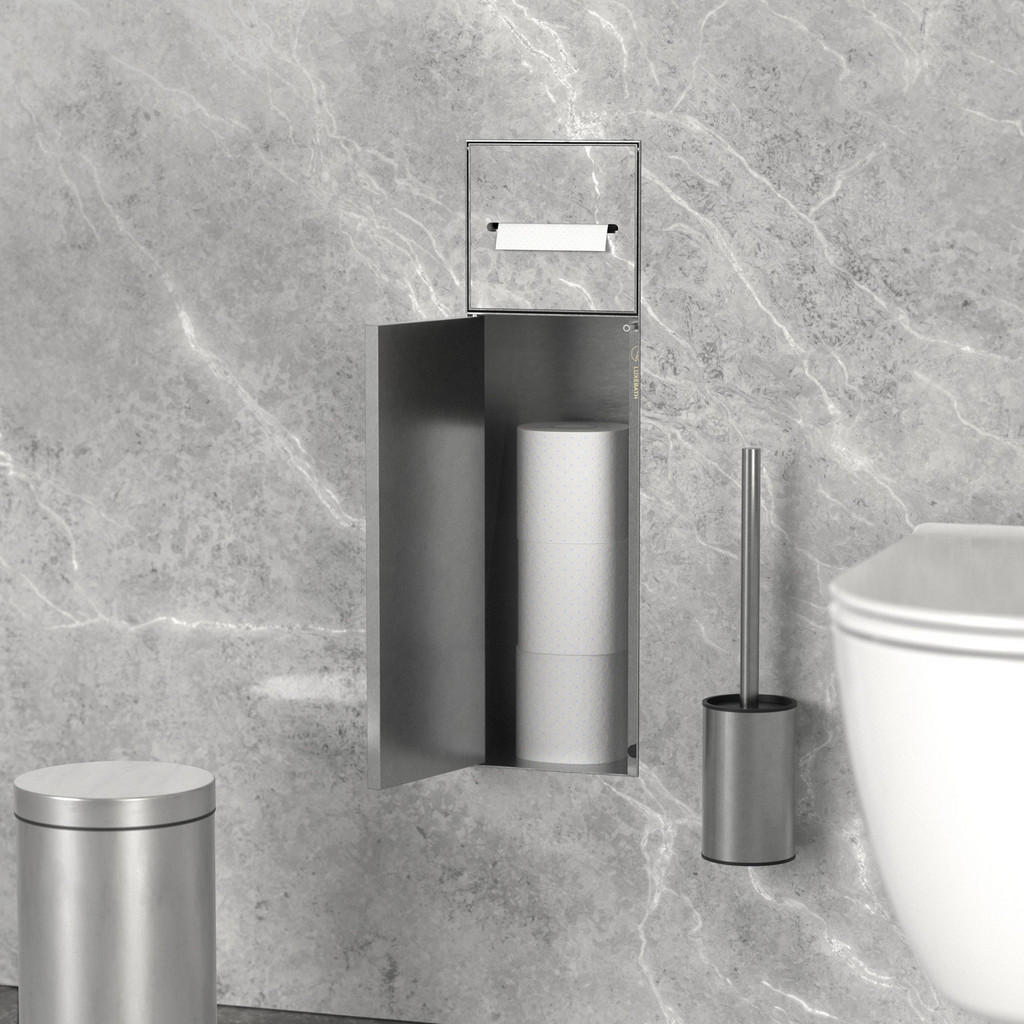 LuxeBath ZAPUŠTĚNÝ skříňkový modul na toaletní papír z nerezové oceli, stříbrný, 60 x 20 x 14 cm