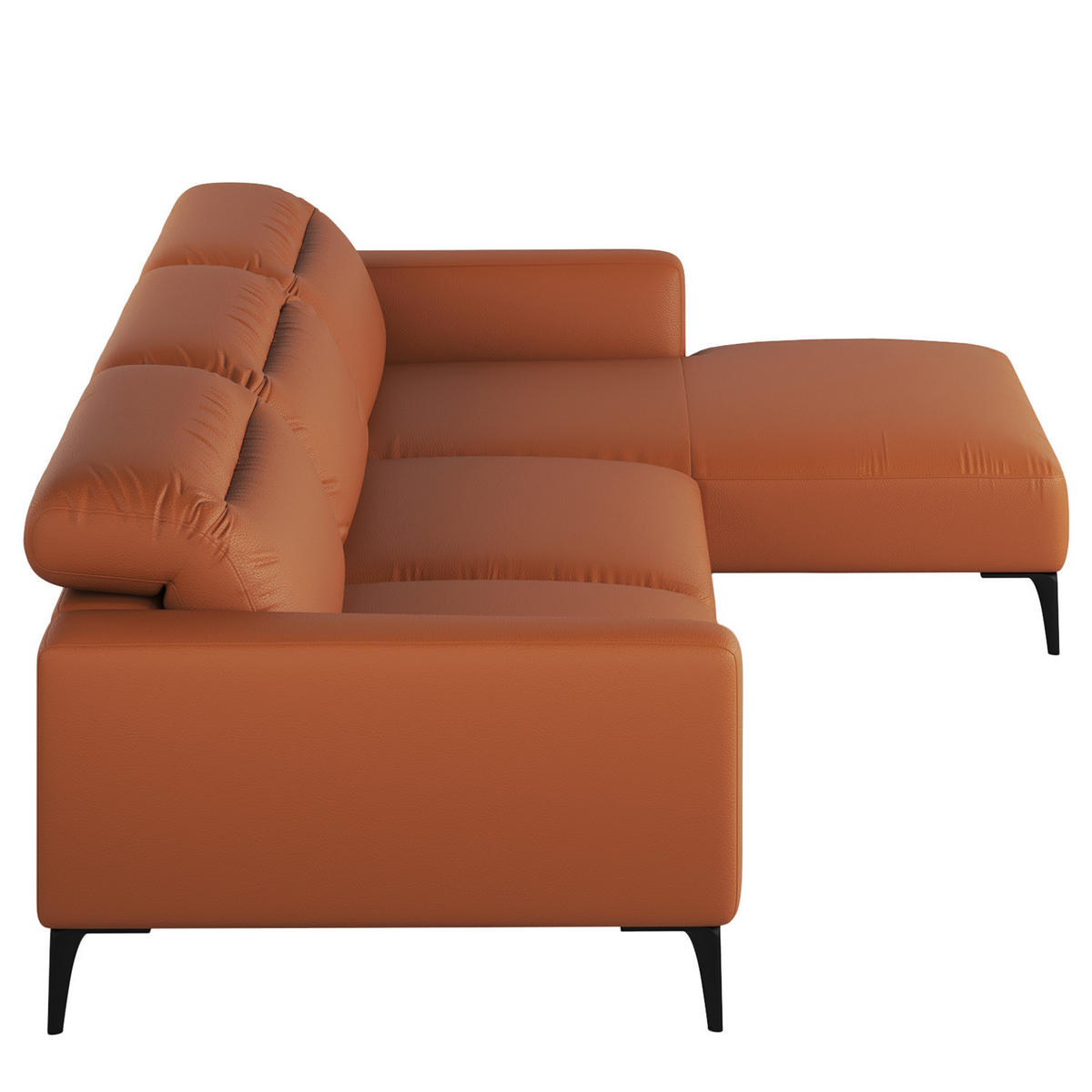 ECKSOFA mit Longchair - Kastanienfarben/Schwarz, Leder/Metall (328/180cm) - home24