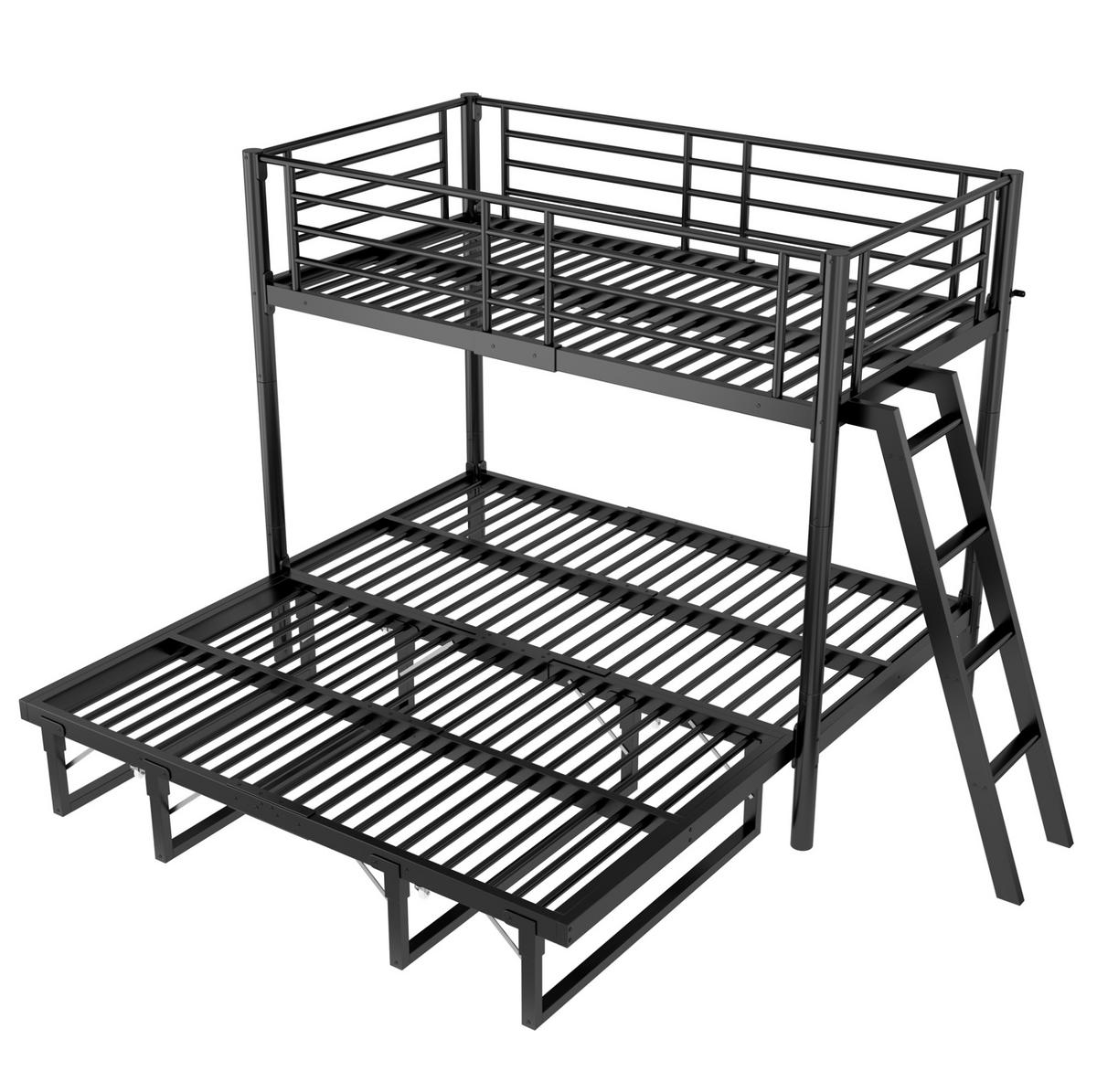 ETAGENBETT aus Metall 90x200 cm Schwarz mit ausziehbarem Unterbett - Schwarz, Metall (90/200cm) - Modfu