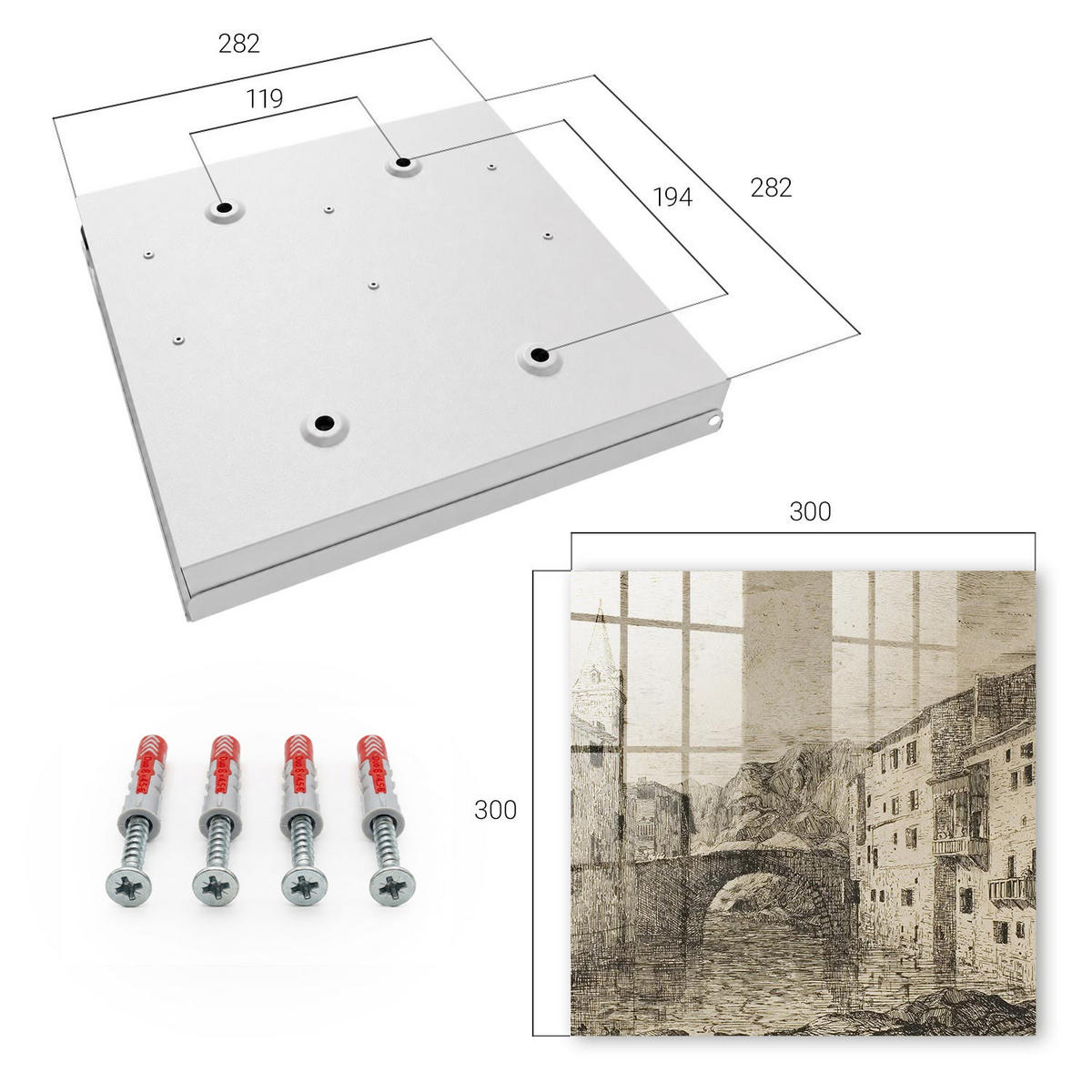 SCHLÜSSELBOX Weiß 30x30 cm – Türöffnung nach rechts - Antike Atmosphäre - Beige, Metall (30/30/5cm) - TULUP