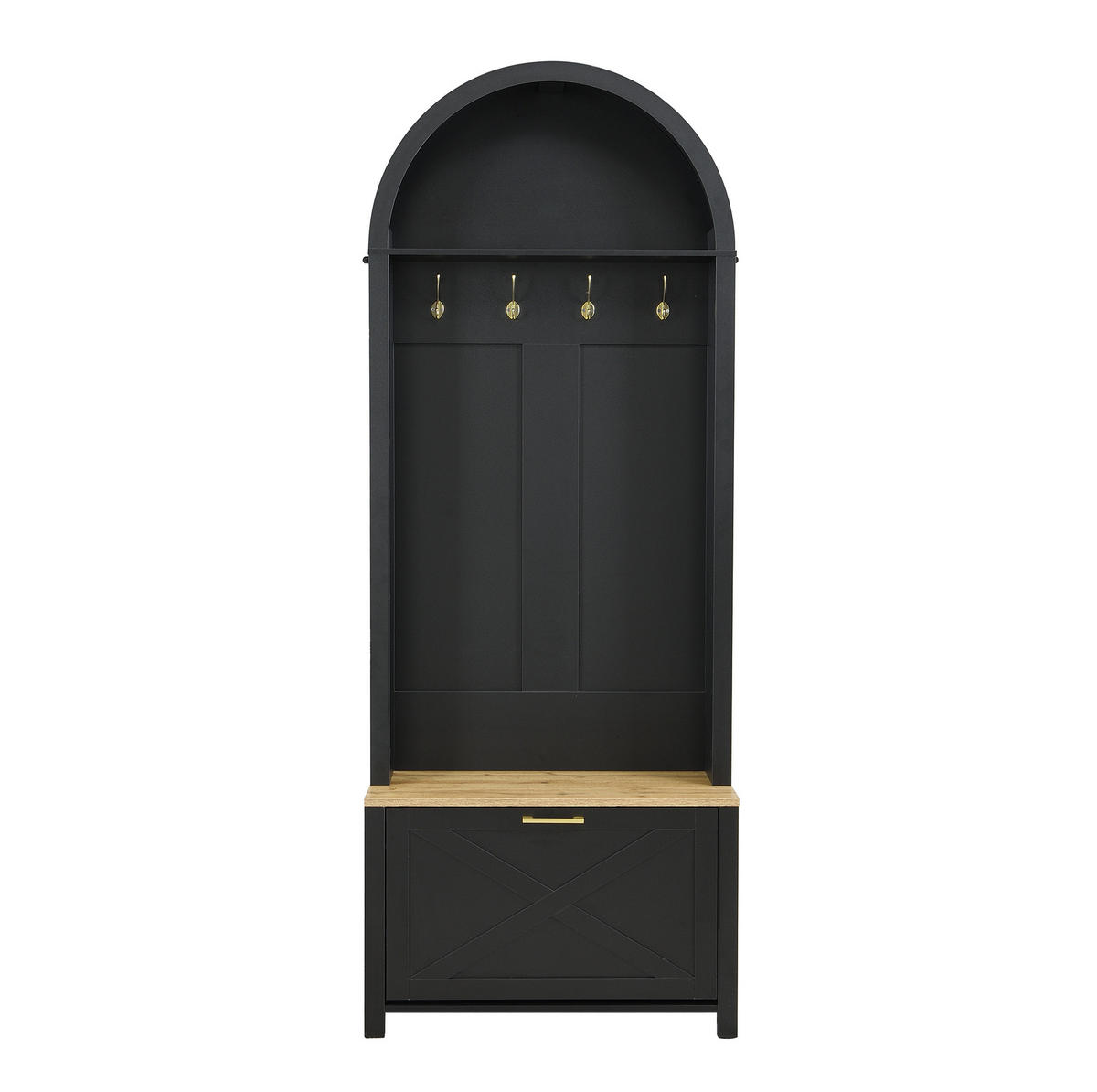 GARDEROBENSCHRANK 75/35/195 cm aus MDF mit Schuhfach und Haken Schwarz/Holzfarben - Schwarz, Holzwerkstoff (35/195/75cm) - Modenvie