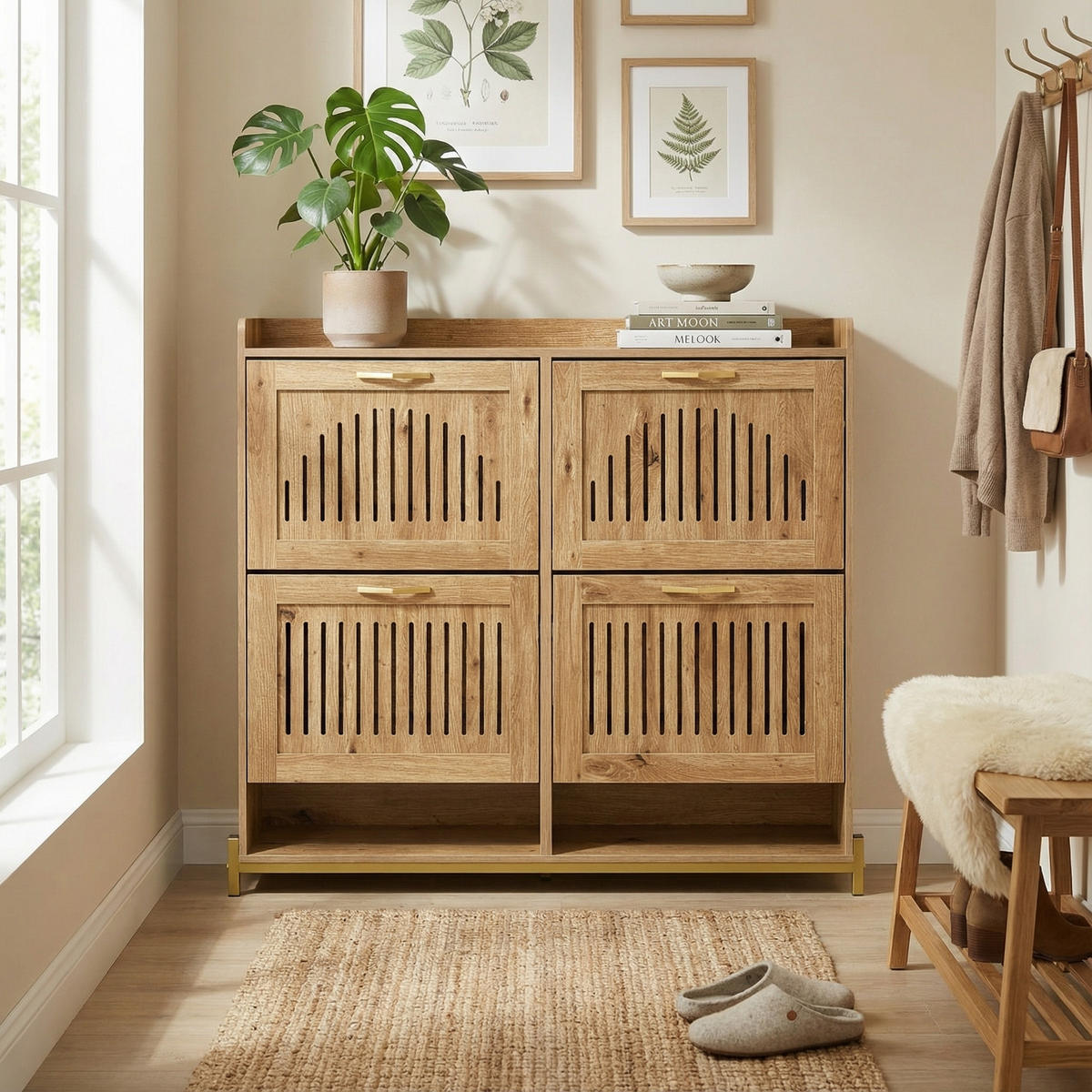 SCHUHKIPPER 109 cm in Holz-Optik - Buchefarben, Holzwerkstoff (108/100/24cm) - Urban Meuble