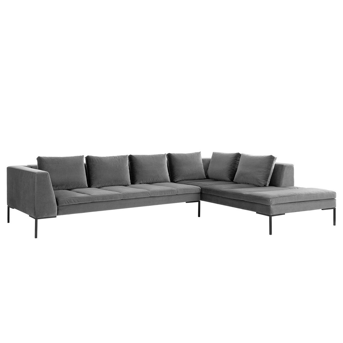 ECKSOFA mit Ottomane - Schwarz/Grau, Textil/Metall (319/230cm) - home24