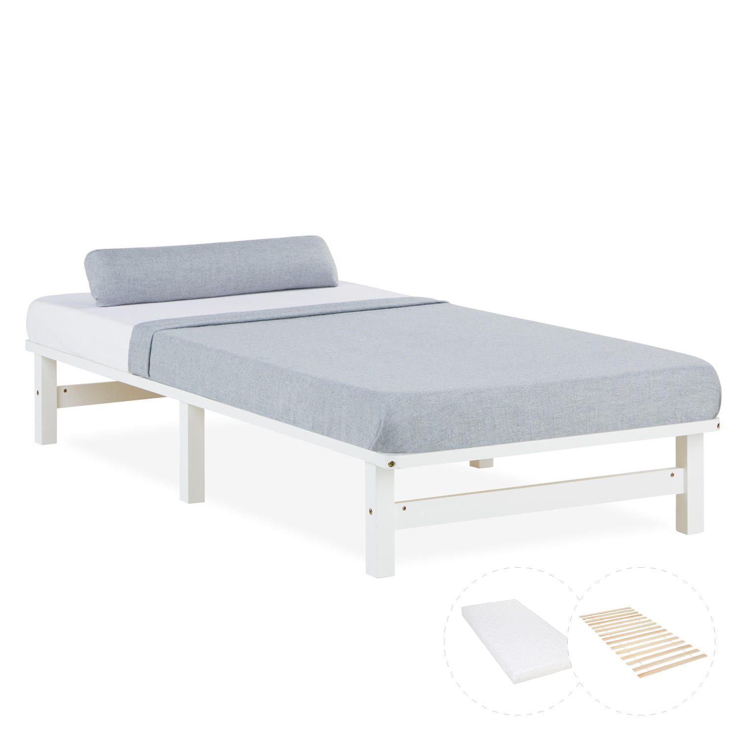 HOLZBETT mit Matratze 90/200 cm weiß - Weiß, Holz (90/200cm) - Homestyle4u