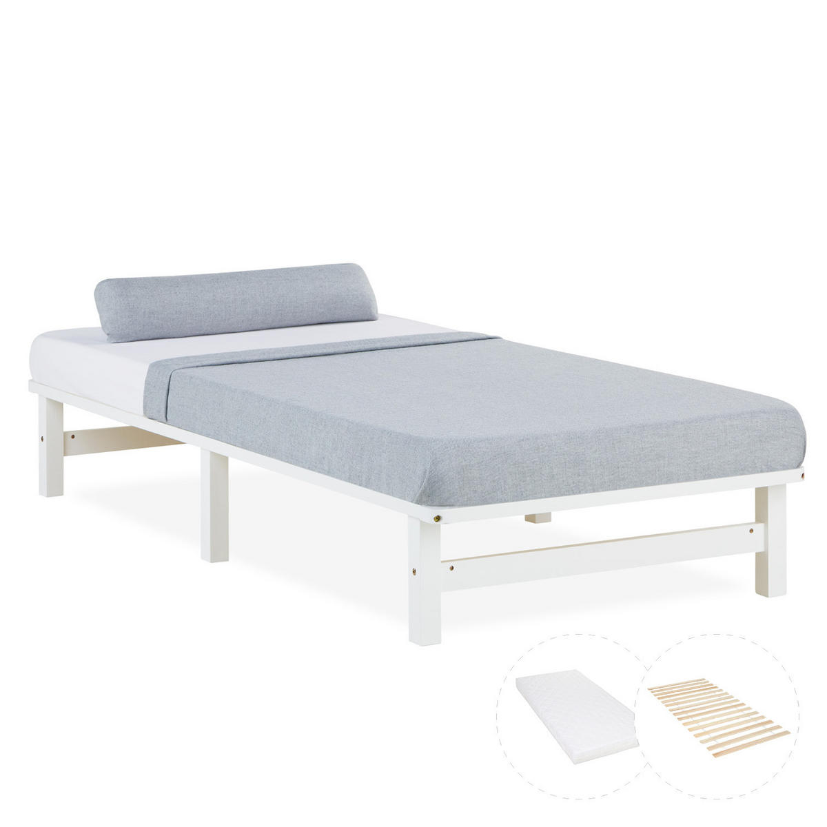 HOLZBETT mit Matratze 90/200 cm weiß - Weiß, Holz (90/200cm) - Homestyle4u