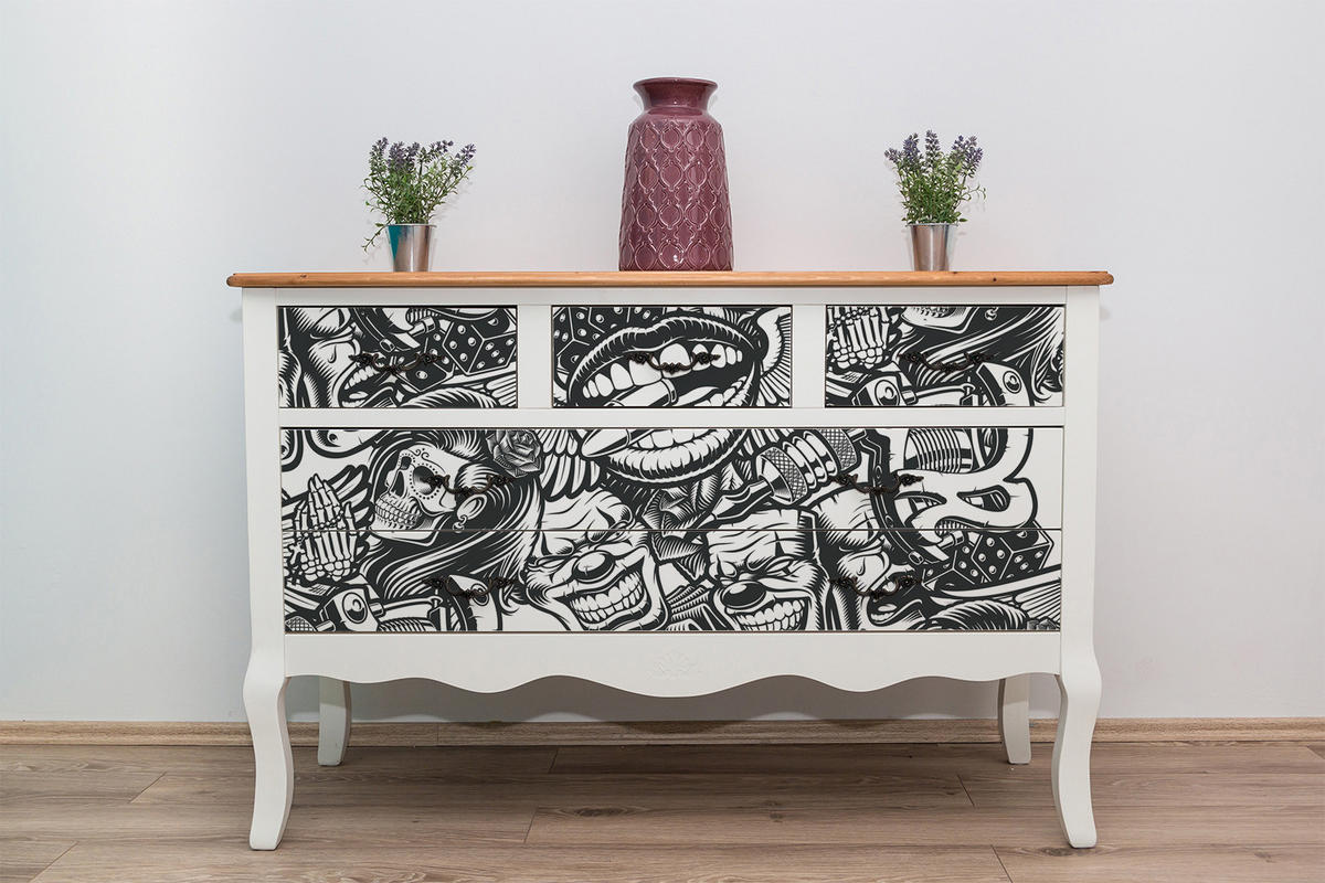 MÖBELAUFKLEBER 100x50 cm Totenkopf-Tattoo - Schwarz, Kunststoff (100/50/50cm) - TULUP