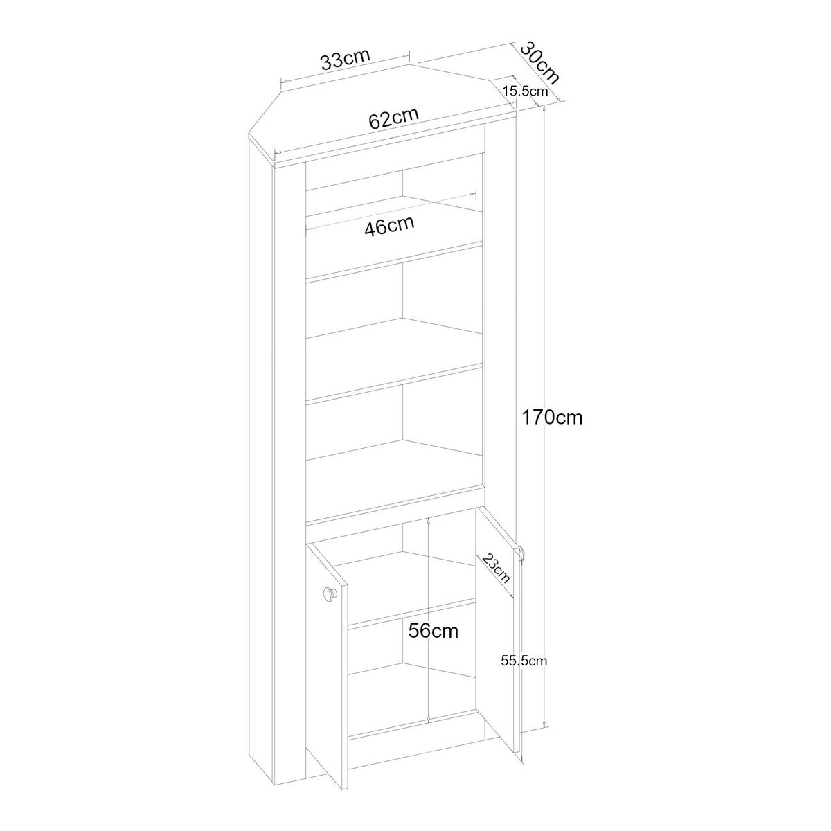 ECKSCHRANK Eura - Eichefarben, Holzwerkstoff (62/170/30cm) - [en.casa]