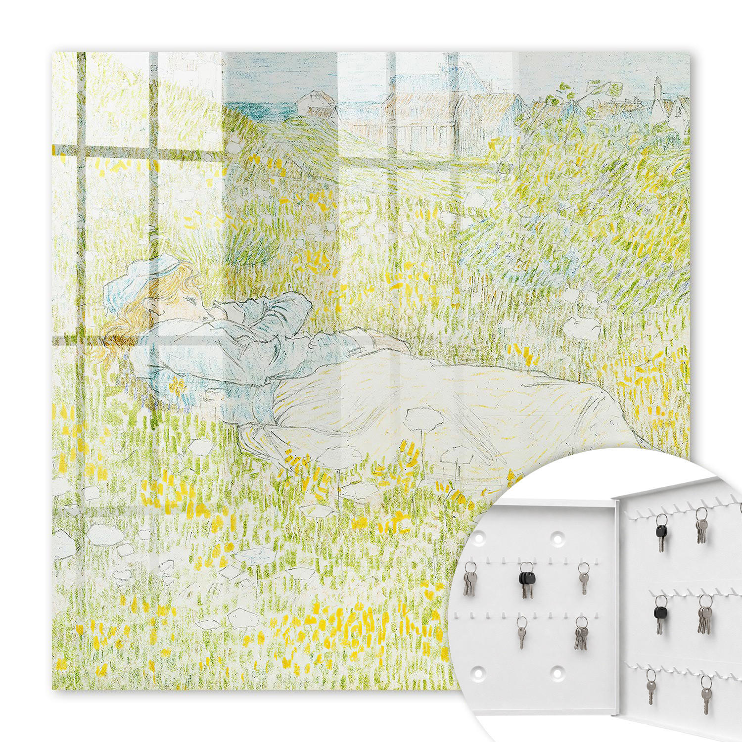SCHLÜSSELBOX Weiß 30x30 cm – Türöffnung nach rechts - Idyllische Ruhe - Grün, Metall (30/30/5cm) - TULUP