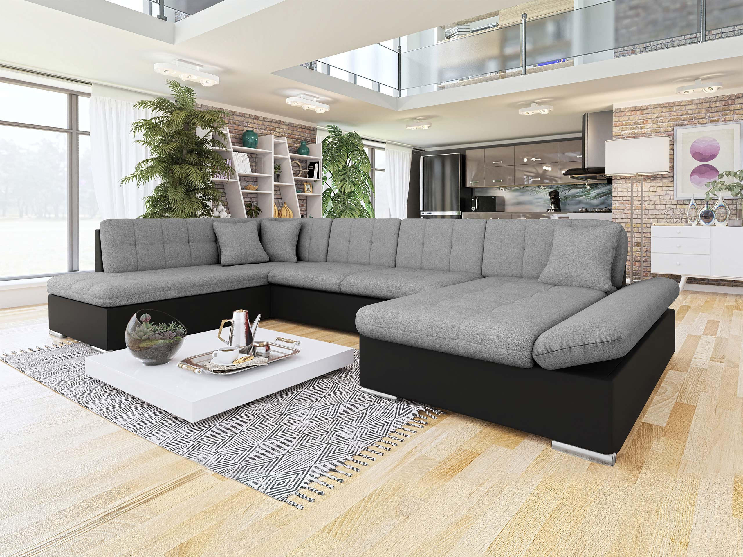 ECKSOFA Bergen, Seite: Rechts - Silberfarben/Schwarz, Holz/Textil (345/76/205cm) - MIRJAN24