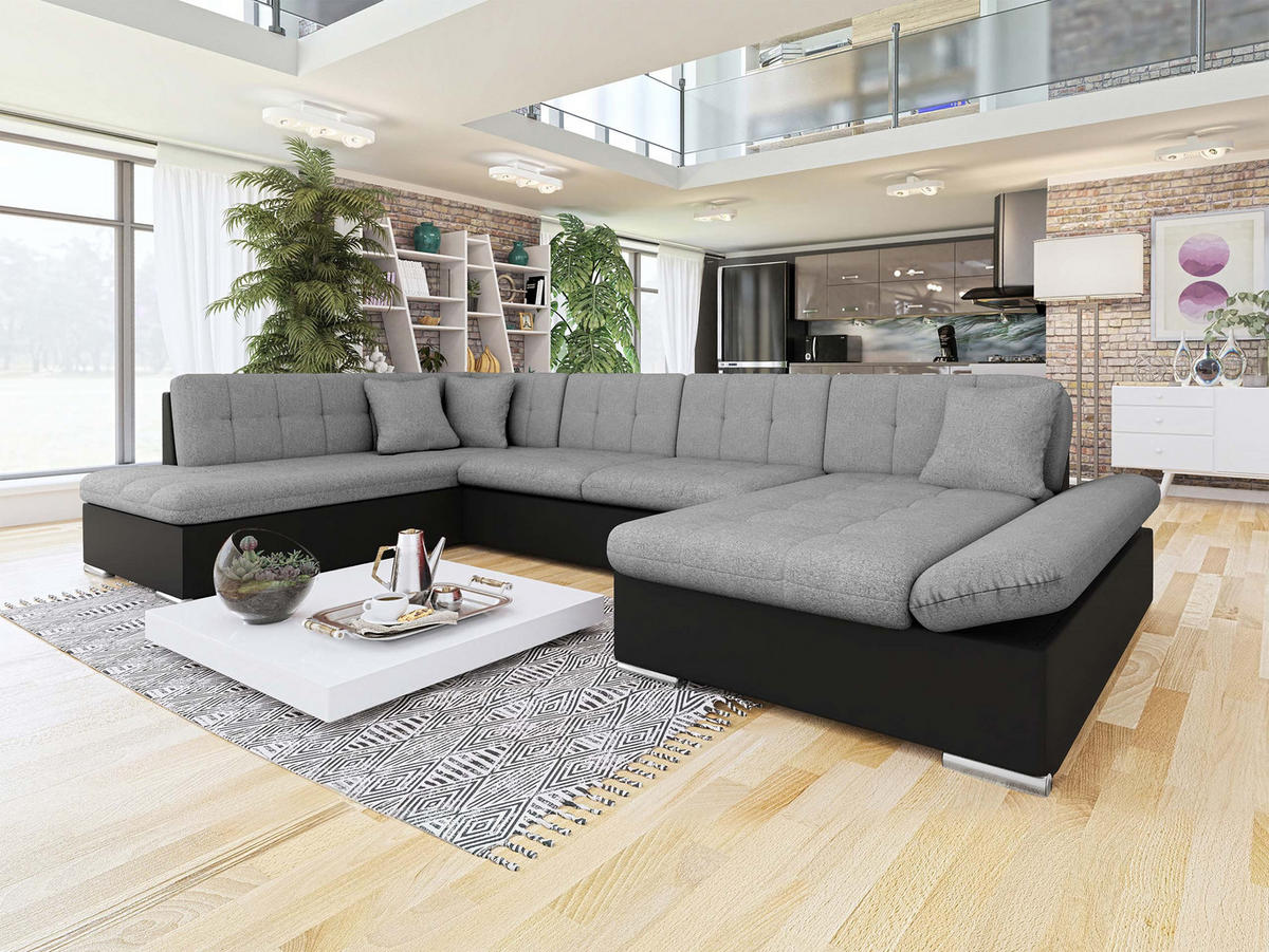 ECKSOFA Bergen, Seite: Rechts - Silberfarben/Schwarz, Holz/Textil (345/76/205cm) - MIRJAN24
