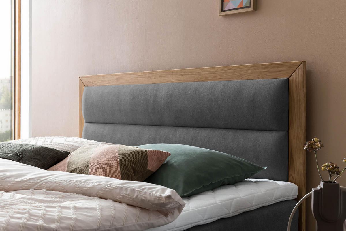 BOXSPRINGBETT ELEKTRISCH VERSTELLBAR MODELA 160x200 Anthrazit H2 und H3 Motorbett in Eiche mit 7-Zonen Taschenfederkern Matratze inkl. Visco Topper - Anthrazit, Textil (160/200cm) - Belanoti