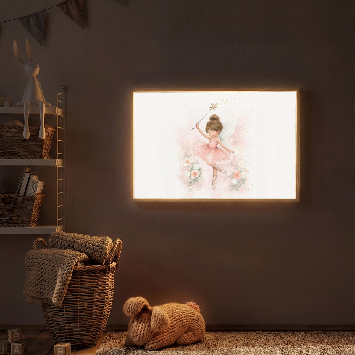 DOBÍJECÍ NOČNÍ LAMPIČKA Baletka - Víla - Květiny - Růžová 100x70 cm - růžová, kompozitní dřevo (8/100/70cm) - OnlyWow