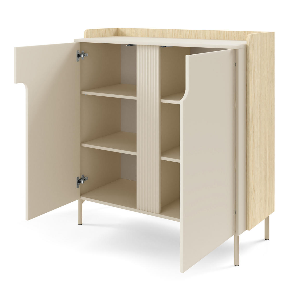 KOMMODE Positivo, Hochkommode mit 2 Türen, 103 cm, Mavelie-Eiche + Macadamia - Eichefarben, Holzwerkstoff (103/110/42cm) - Beautysofa