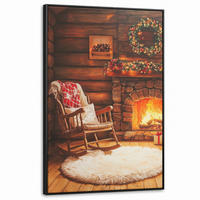 LEINWAND Bilder mit Rahmen - Winter - Weihnachten - Zuhause - Kamin - 80x120 - Bernsteinfarben, Textil (80/120cm) - MuchoWow