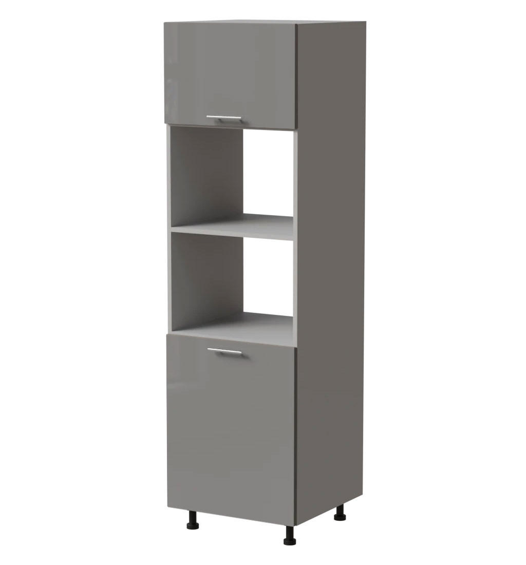 BACKOFENUMBAUSCHRANK Essen D14/RU/60/207 Grau Hochglanz / Grau Matt 60 / 59 / 207cm - Grau, Holz/Holzwerkstoff (60/207/59cm) - Feldmann-Wohnen