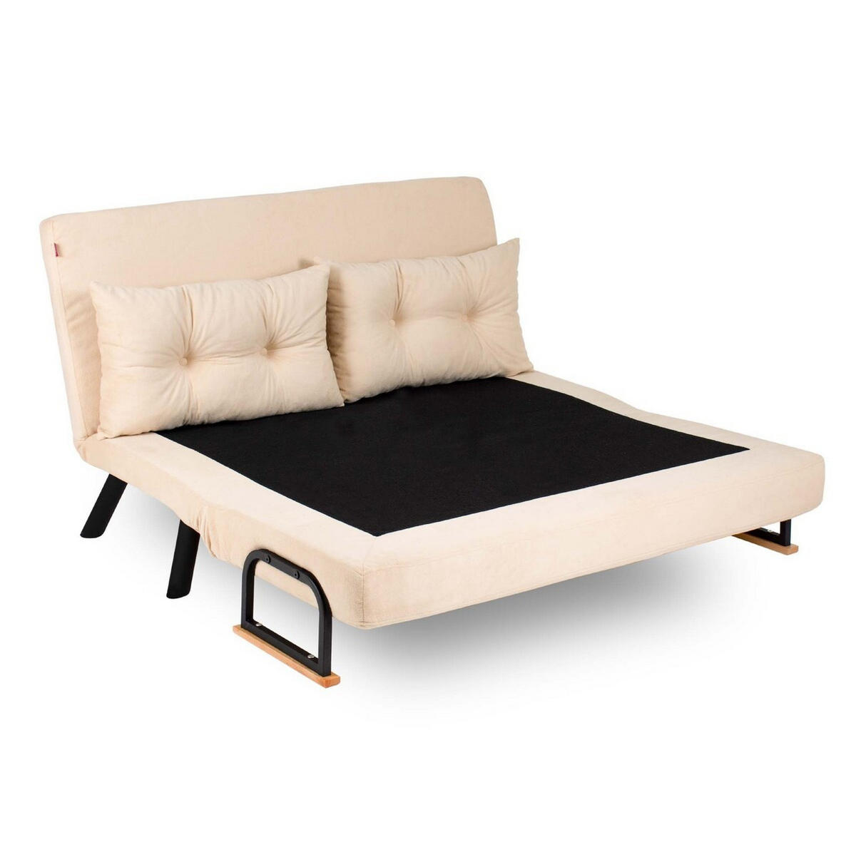 SCHLAFSOFA für 2 Personen mit Stoffbezug und Metallfüßen 133/50/41 cm - Sandfarben, Metall (50/41/133cm) - Calicosy