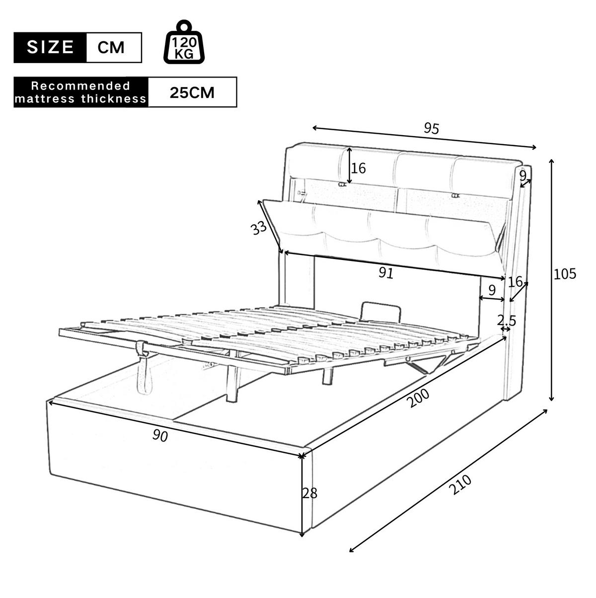 TAPECIRANI krevet 90/200 cm bijeli od PU materijala s hidrauličnim spremištem i uzglavljem - bijela, plastika (90/200cm) - OKWISH