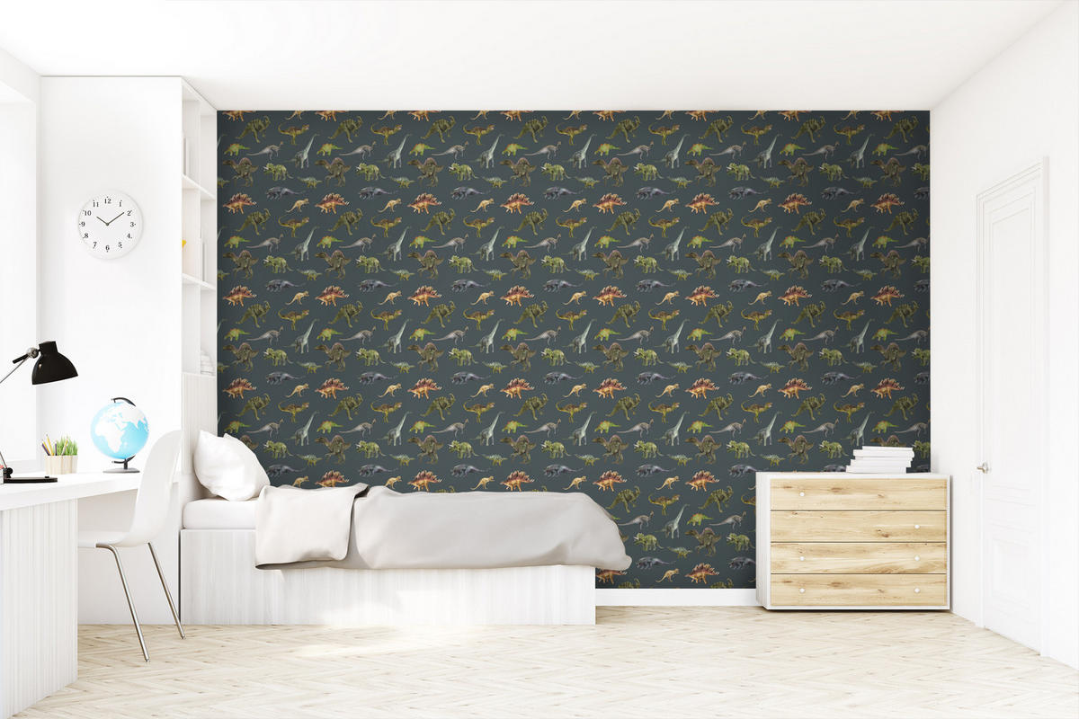 TAPETE Dinosaurier 50 x 900 cm - Blau, Papier (50/0.1cm) - Sanders & Sanders