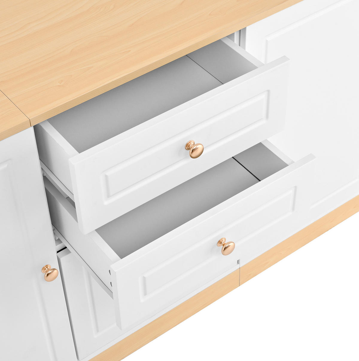 SIDEBOARD aus Spanplatte 135,5x39x76 cm Weiß und Holzoptik mit 3 Türen und 2 Schubladen - Weiß, Holzwerkstoff (135.5/76/39cm) - IVMEU