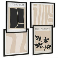 BILDER SET 4er Set - 50x50 cm & 40x60 cm Schwarzer Rahmen - Abstrakte Pflanzenmotive - Schwarz, Kunststoff (50/50cm) - TULUP