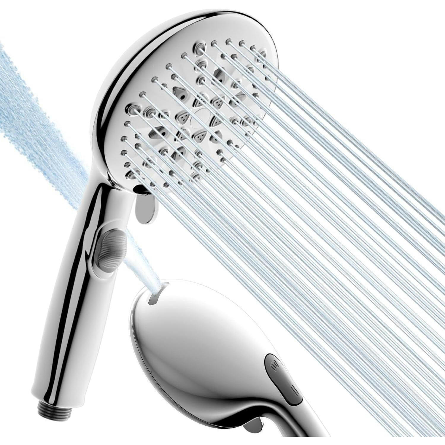 HANDBRAUSE Wassersparend mit Stoppfunktion und 7 Strahlarten - Silberfarben, Metall (13.3/12.7/29cm)