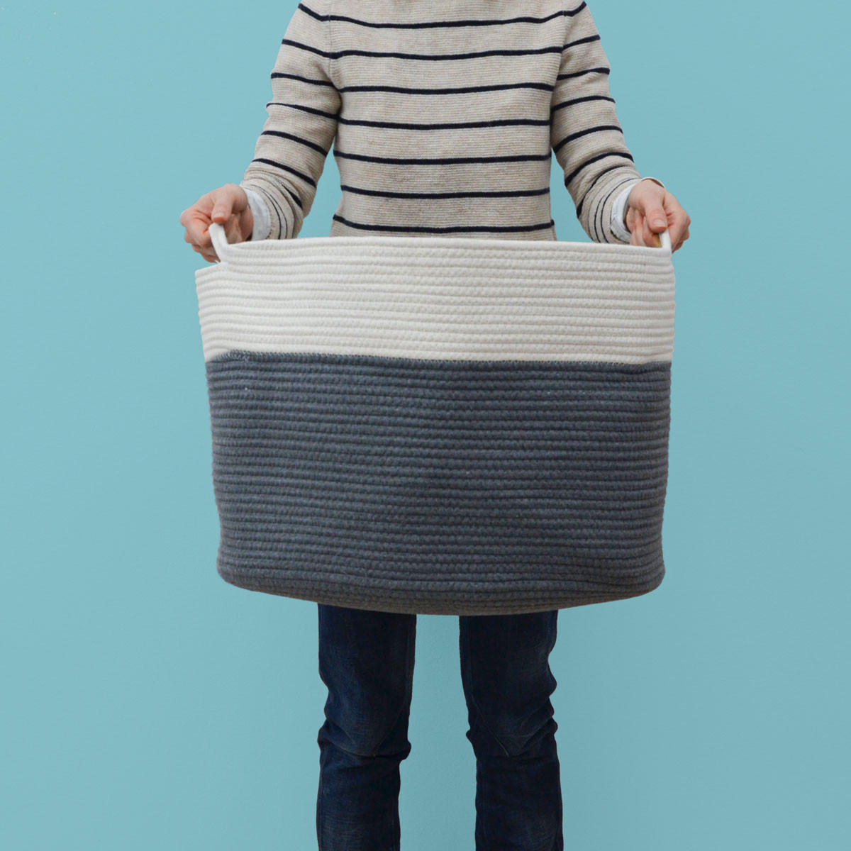 BAUMWOLL-WÄSCHEKORB 60 Liter Ø50x35 cm Grau - Grau, Textil (50/35/50cm) - Dunedesign