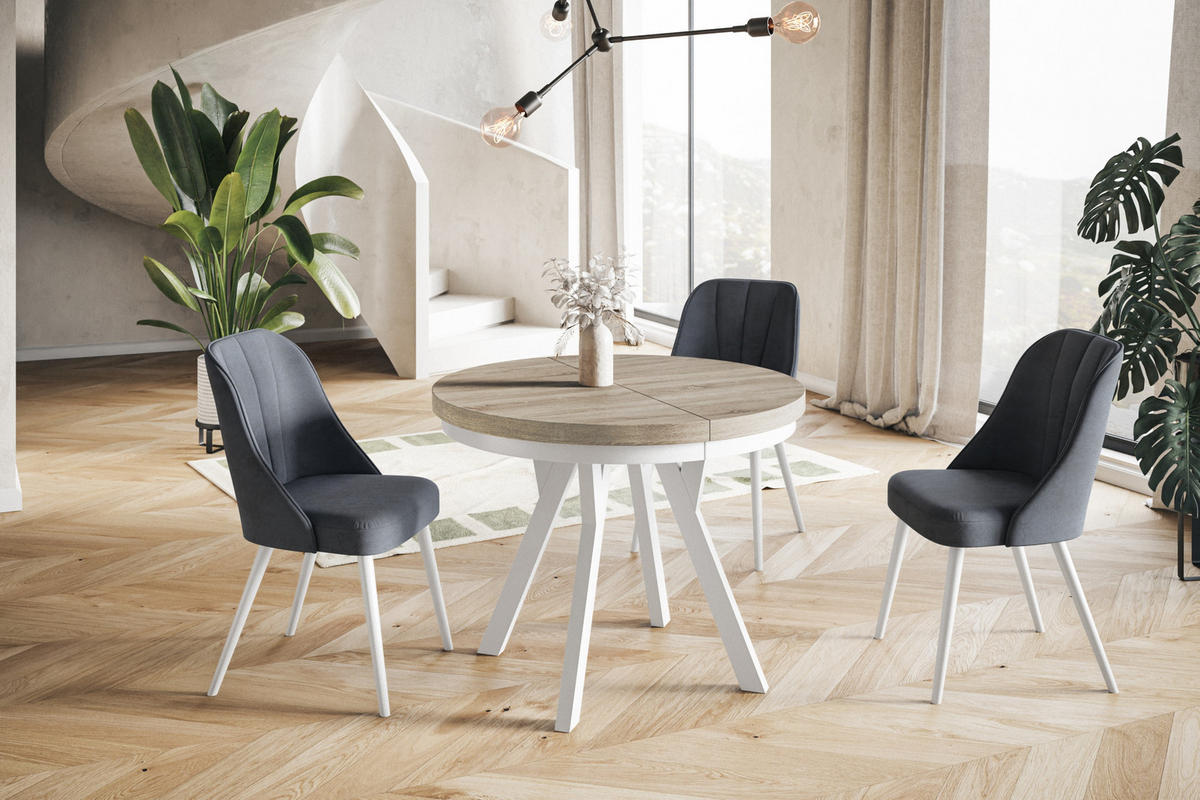 ESSZIMMERTISCH EVO, ausziehbarer Tisch 80 cm bis 130 cm, Farbe: SONOMA, mit Holzbeinen in Farbe Weiß - Weiß/Sonoma Eiche, Holzwerkstoff (80/80/77cm) - Alpi-Möbel