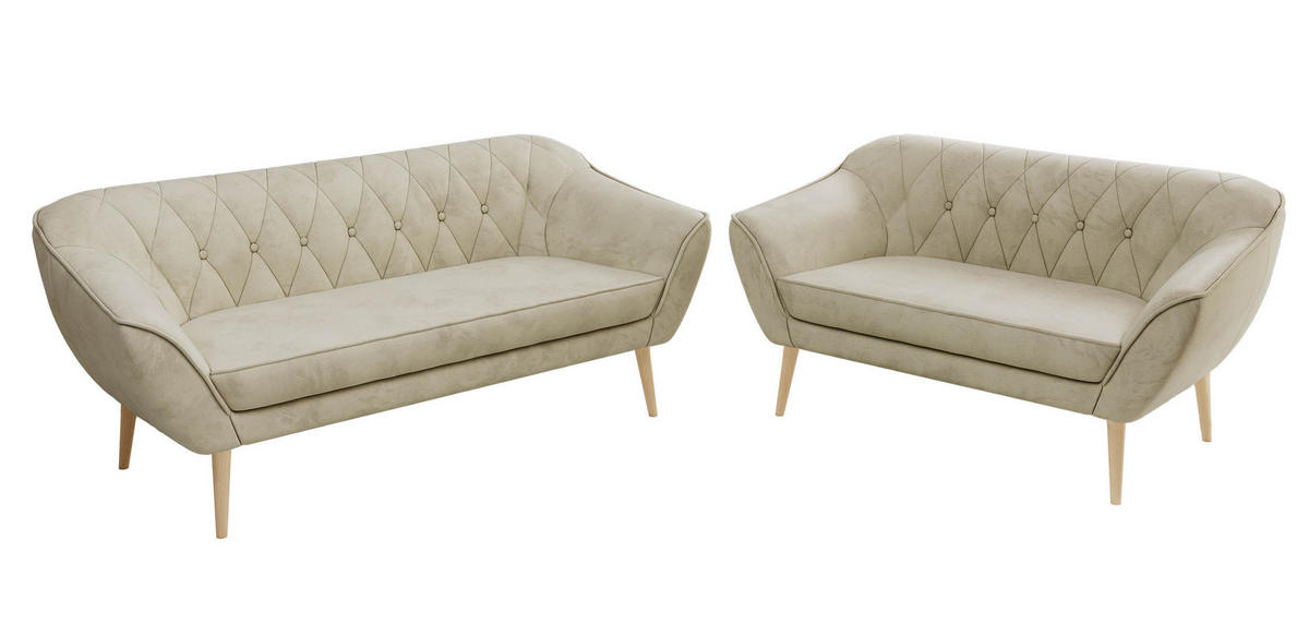 SEDACÍ SOUPRAVA 3+2 PIRS - Béžová Samet - Dřevěné nohy - barva buku/béžová, kompozitní dřevo/textil (180/75/74cm) - MKS