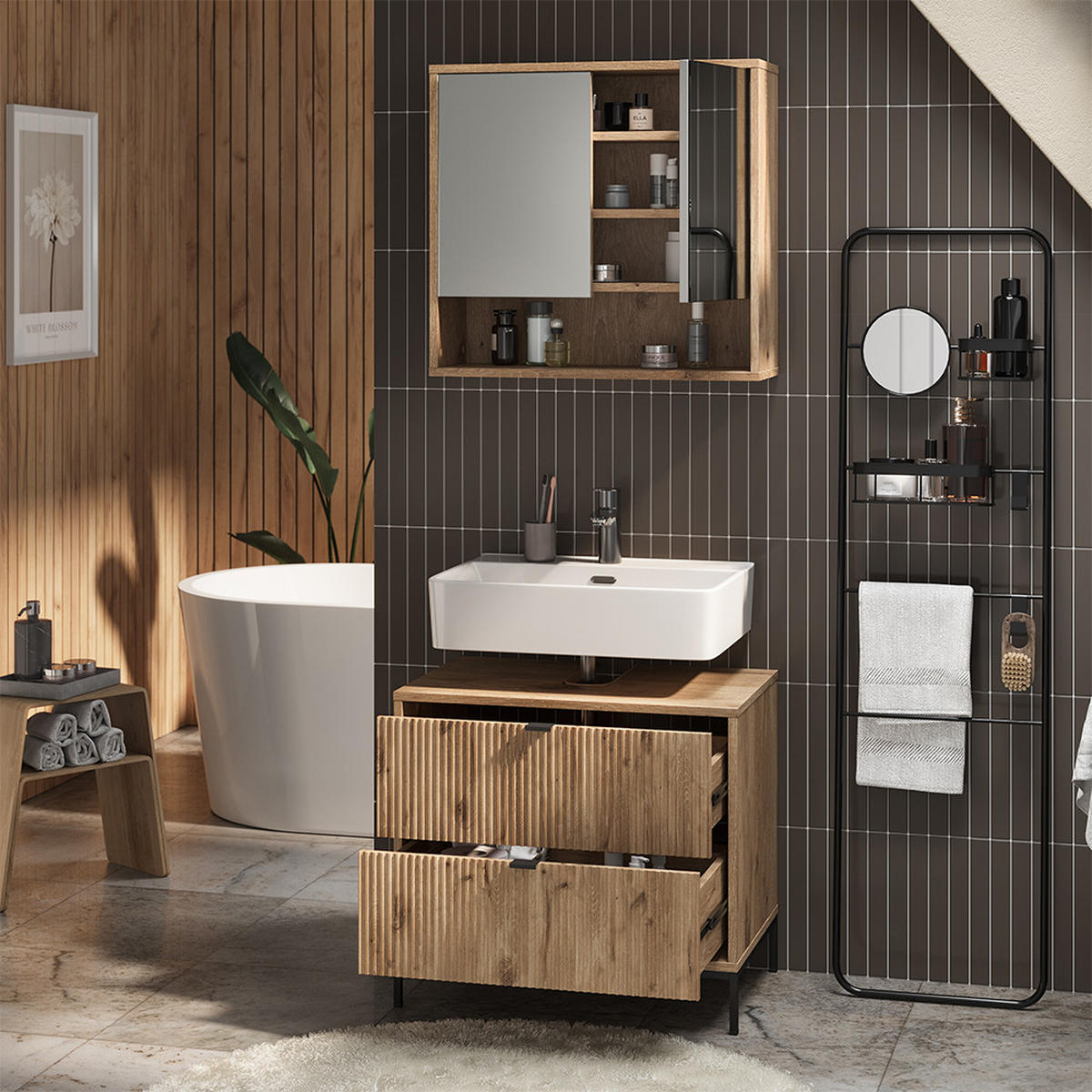 BADMÖBEL-SET Eliza Viking Oak 2 Teile - Eichefarben, Holzwerkstoff (70/63/45.1cm) - Vicco