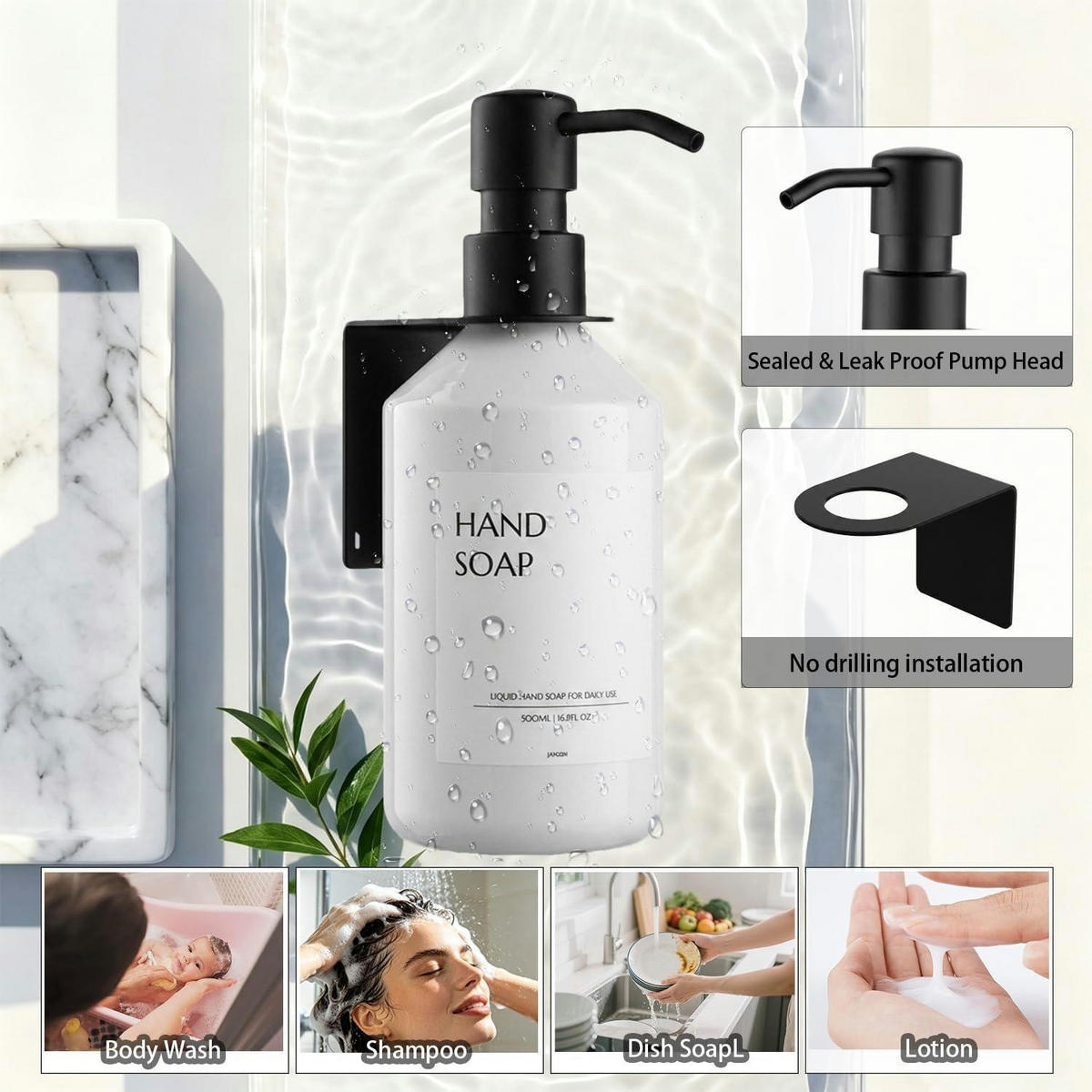 WANDSEIFENSPENDER Set 500ml Bohrfrei Weiß/Schwarz - Weiß, Kunststoff (8/21/8cm)