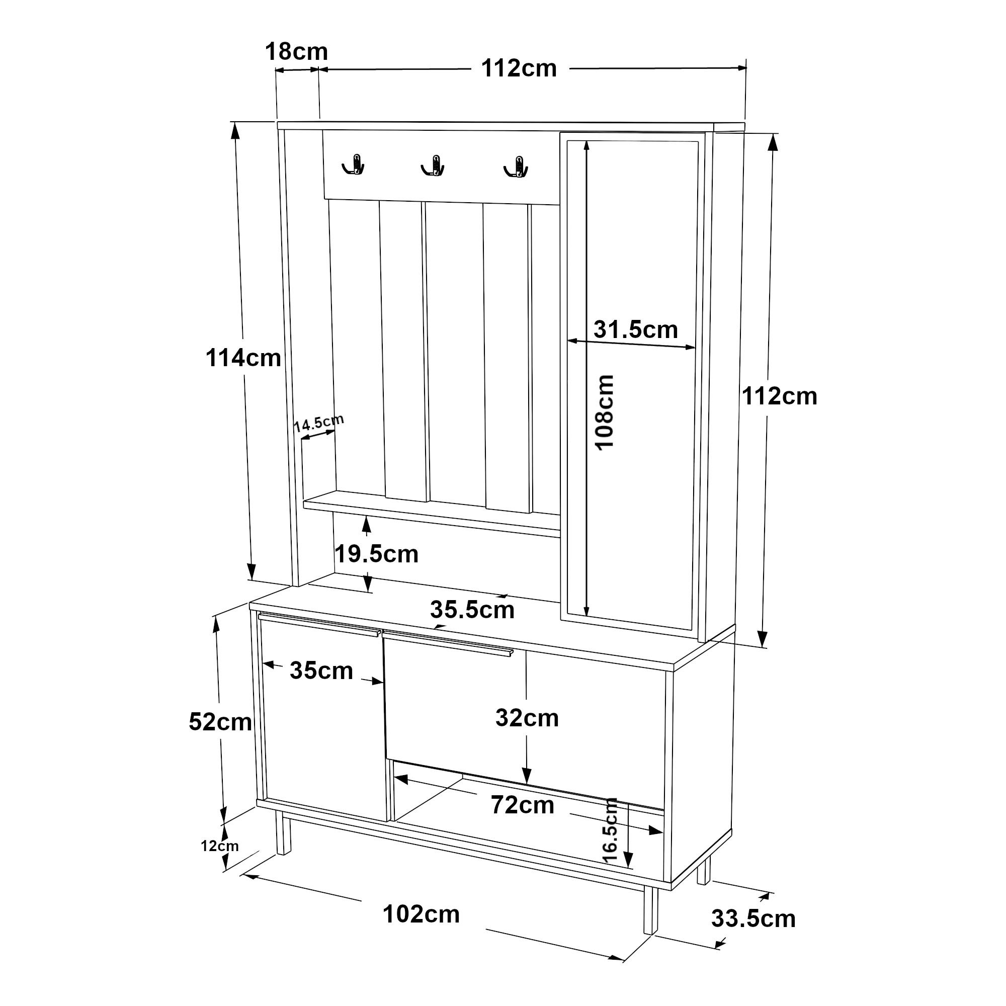 Thumbnail - [en.casa] Garderobe, Eiche, Metall, 112x178x35.5 cm, Garderobe, Garderoben-Sets & Serien, Garderoben-Sets